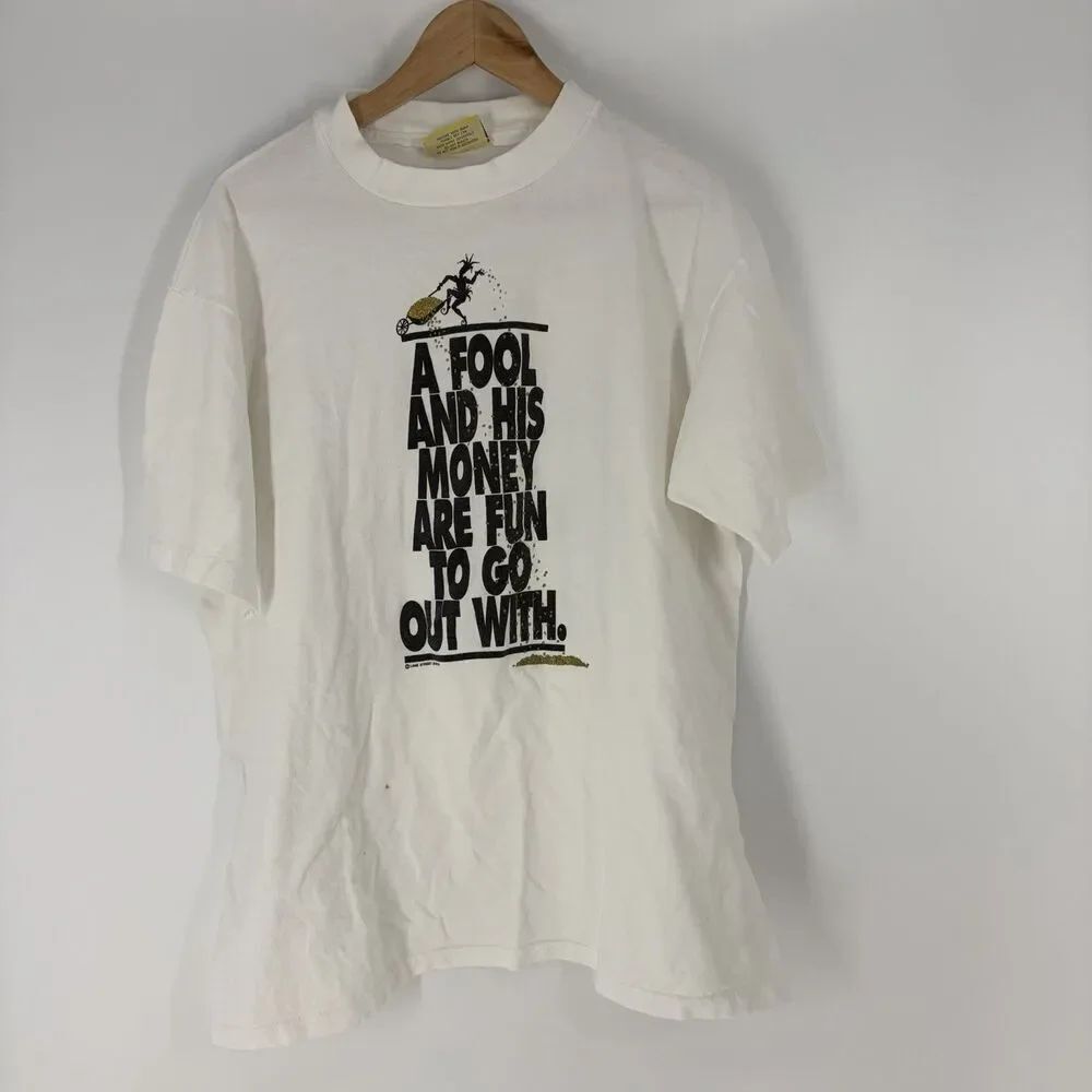 Vintage Lake Street T Shirt XL White A Fool And His Money Single Stitch USA